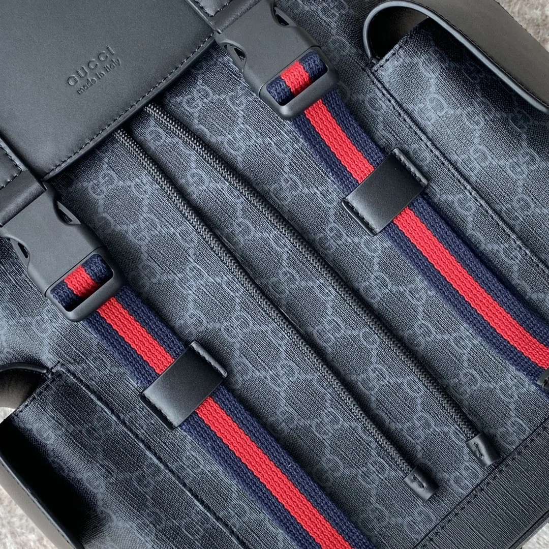 Gucci Black Backpack Black/Grey Soft GG Supreme Blue And Red Web / - Image 4
