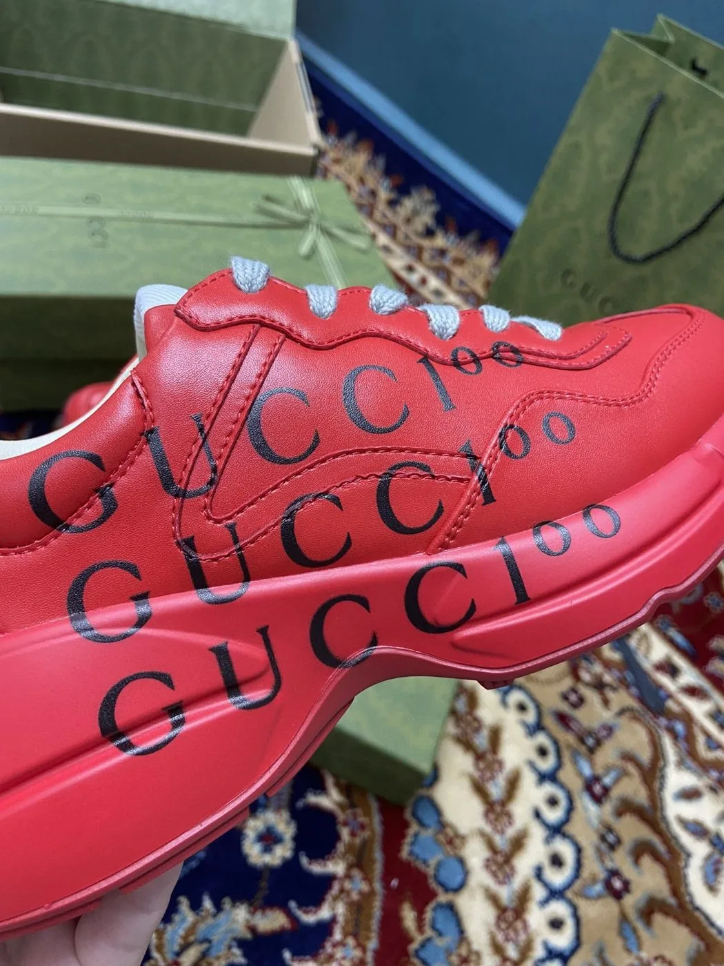 Gucci Men’s 100 Rhyton Sneaker Red - Image 4