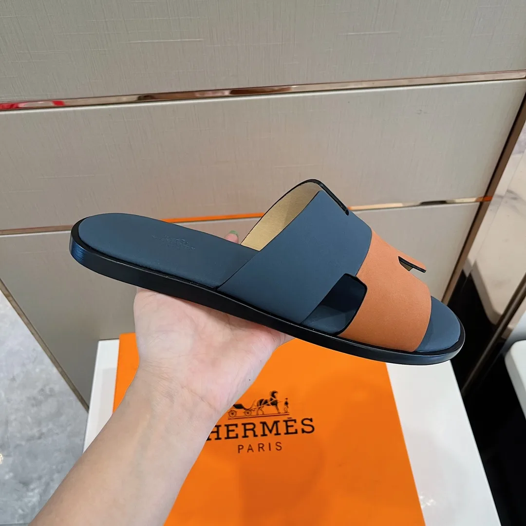 Hermes Izmir Sandals Dark Blue/ Brown - Image 6