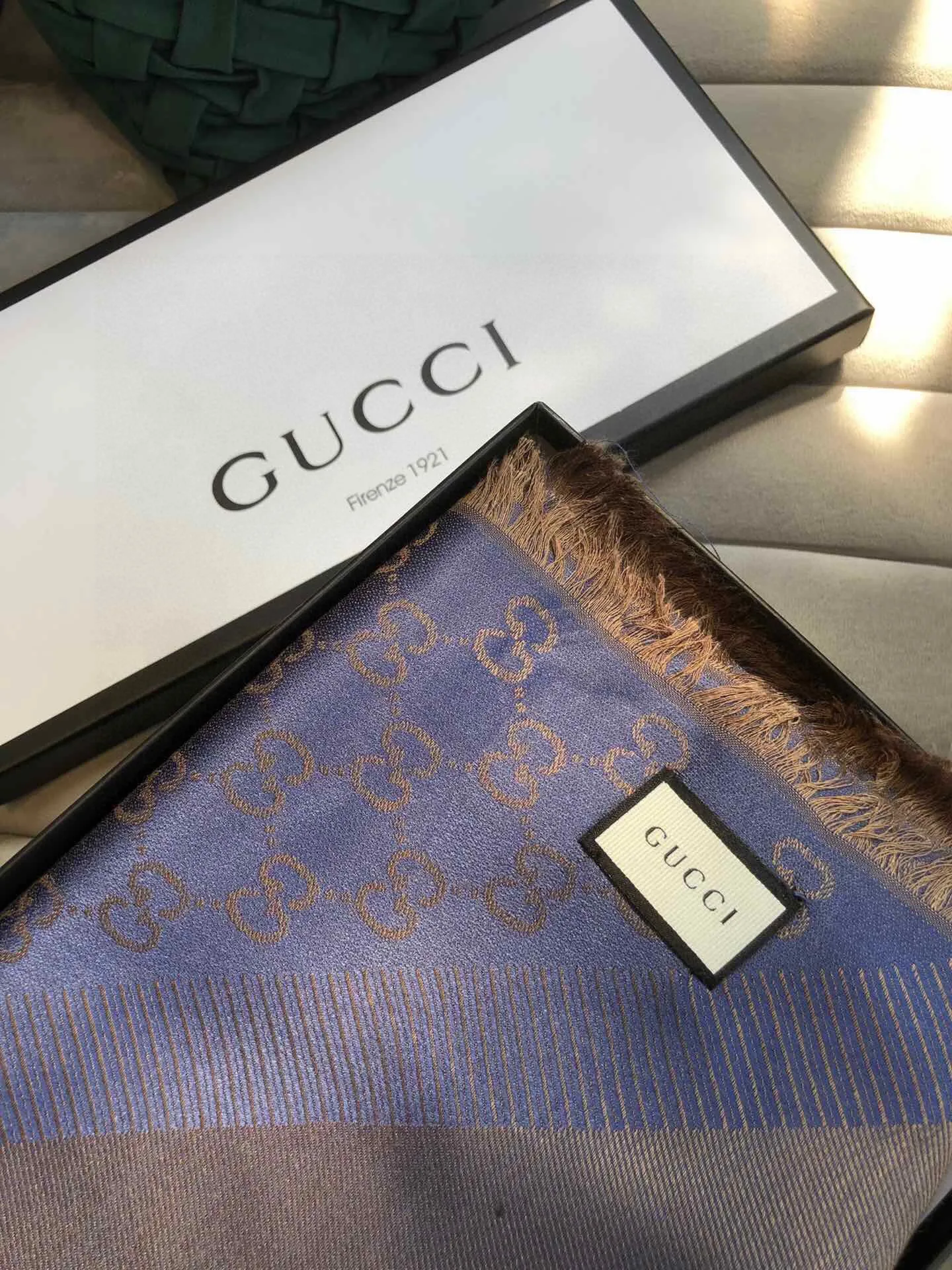 Gucci GG Jacquard Silk Wool Shawl Blue / - Image 5