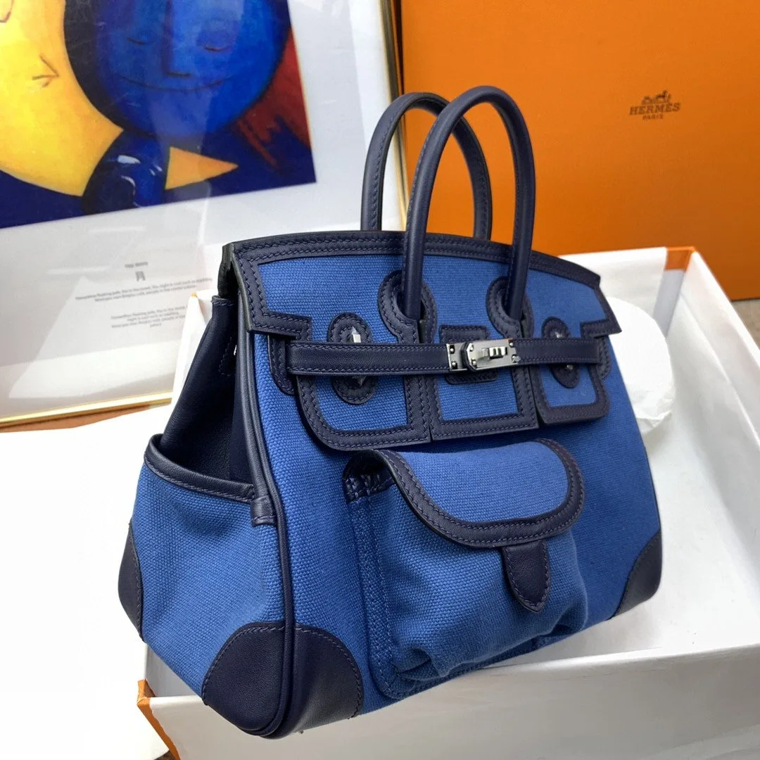Hermes Birkin Cargo 25 Top Handle Bag / Blue Silver Hardware Bag - Image 8