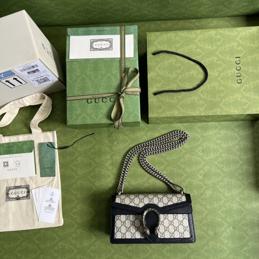 Gucci Dionysus Small Shoulder Bag / Beige/ Blue GG Supreme Canvas Antique Silver Hardware - Image 3