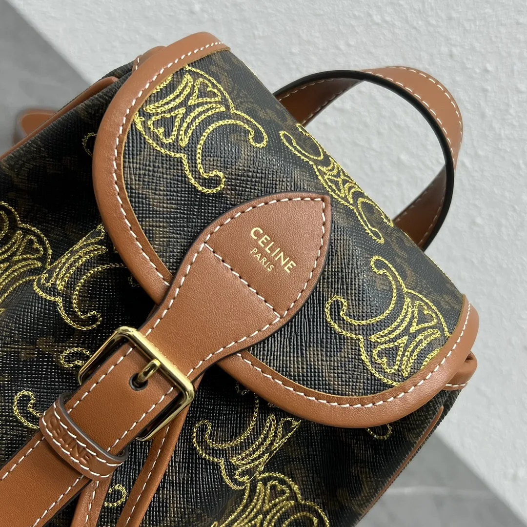 Alternative view of Celine Mini Backpack Folco In Triomphe Canvas With Triomphe Heart Embroidery Brown / .04LU