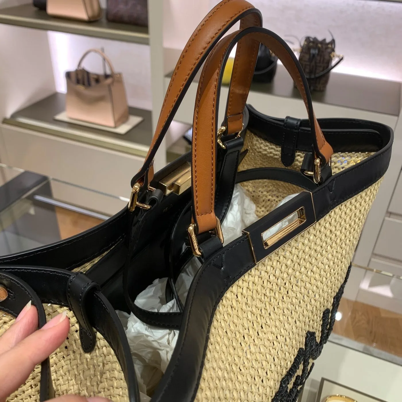 Alternative view of Fendi Peekaboo X-tote Medium Woven Straw Tote Bag