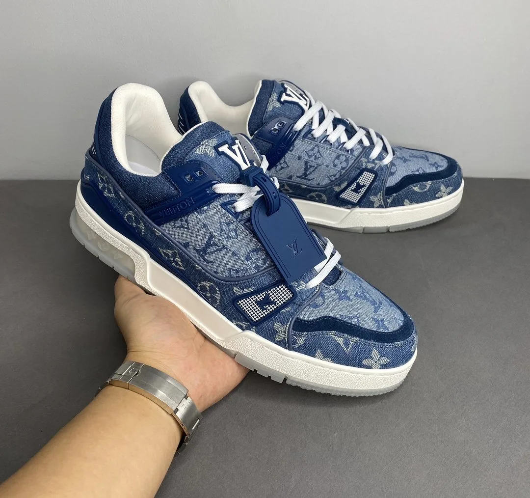 Louis Vuitton Trainer Sneaker Rubber Monogram Denim Blue Virgil Abloh - Image 9