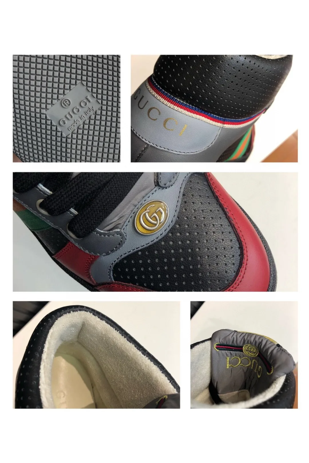 Gucci Men’s Screener Distressed High-Top Sneakers Black - Image 6
