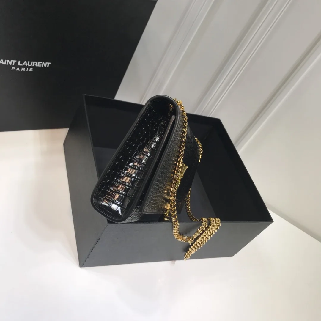 Saint Laurent Kate Medium Chain Bag With Tassel In Embossed Crocodile Black / YSL - Image 3
