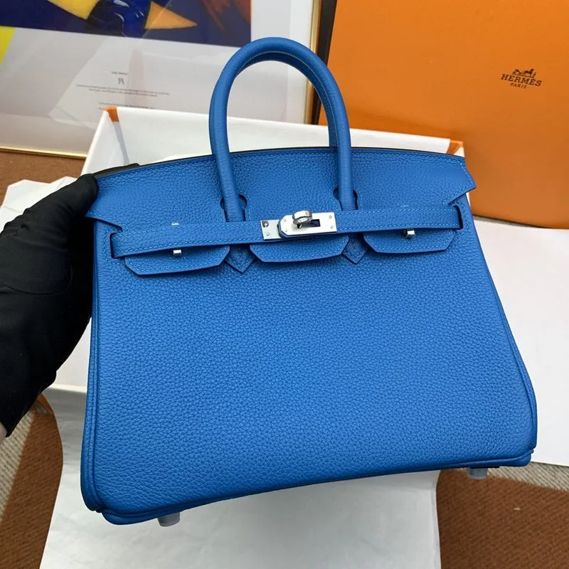 Hermes Birkin Top Handle Bag / Nata Togo Leather Blue Silver Hardware - Image 5