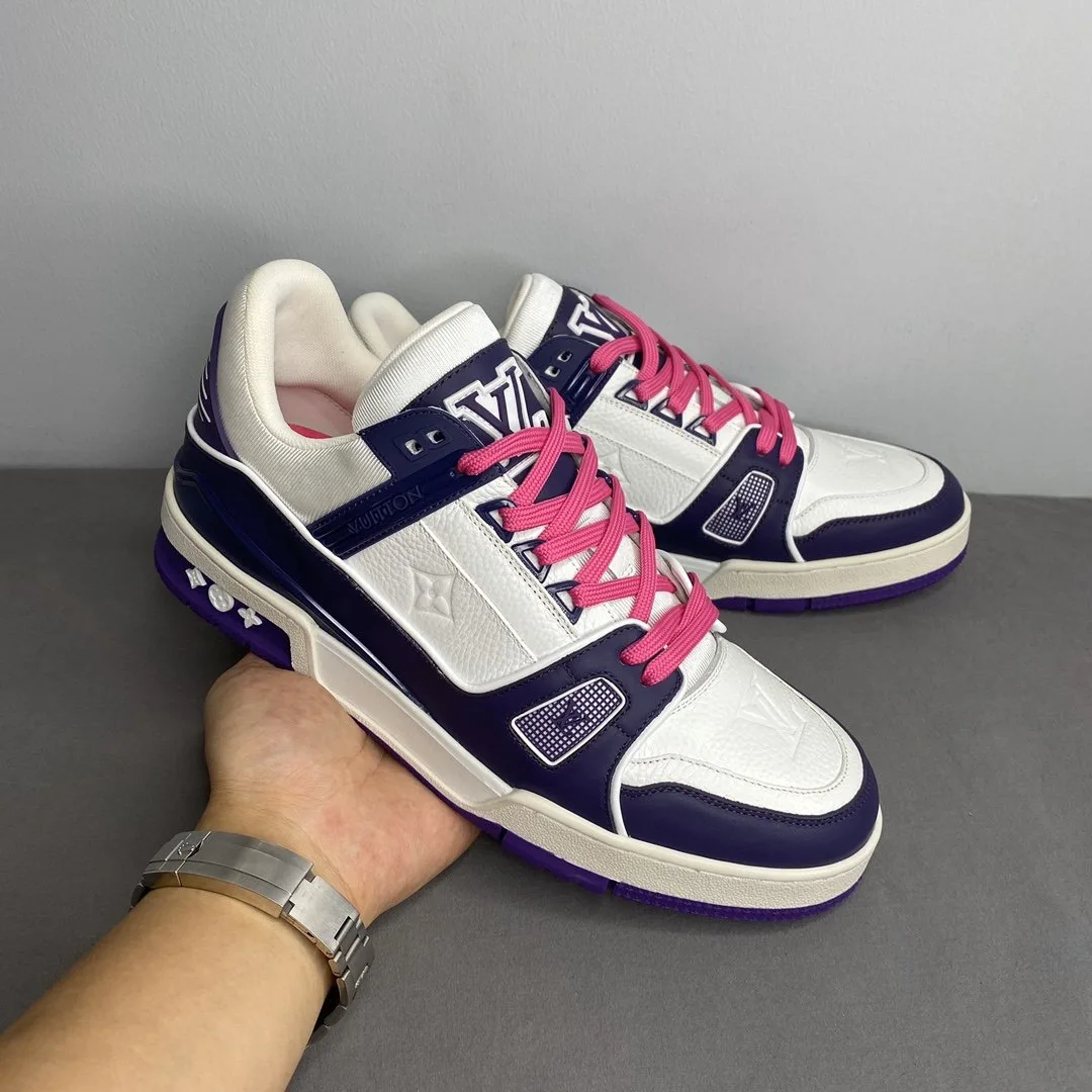 Louis Vuitton Trainer Sneaker Mix Of Materials White/Purple Virgil Abloh - Image 7
