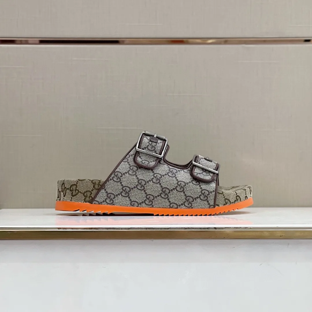 Gucci Slide Sandal With Straps Gray Orange 2HK60 - Image 6