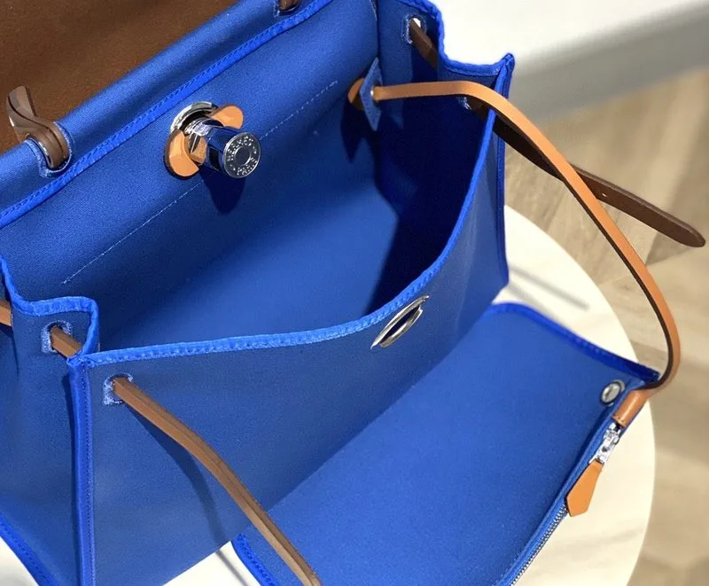 Hermes Herbag Zip Bag Blue, Silver Toned Hardware Bag - Image 7