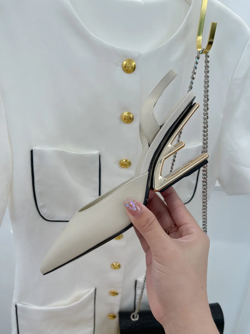 Alternative view of Fendi First Grey High-Heeled Slingbacks