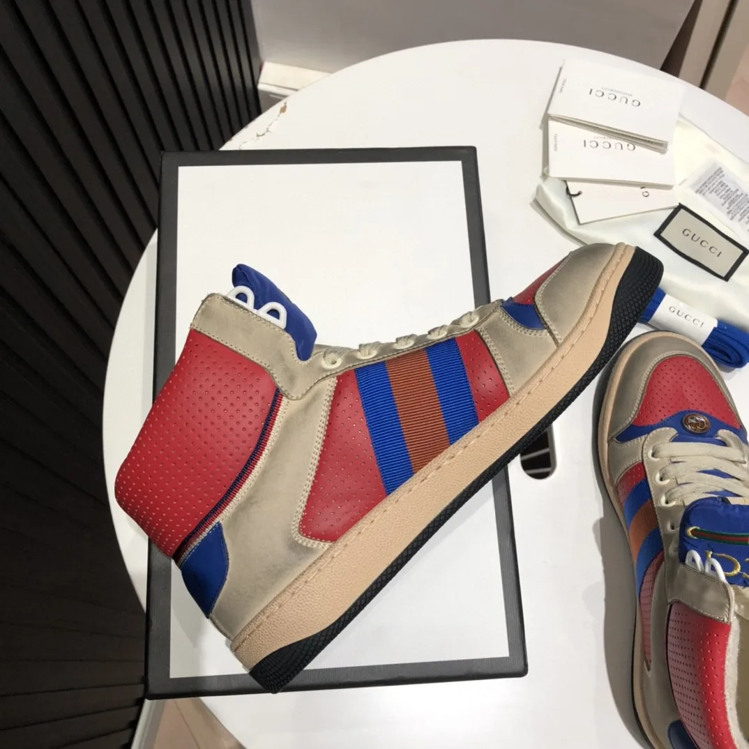 Gucci Men’s Screener High-Top White Red Blue - Image 9
