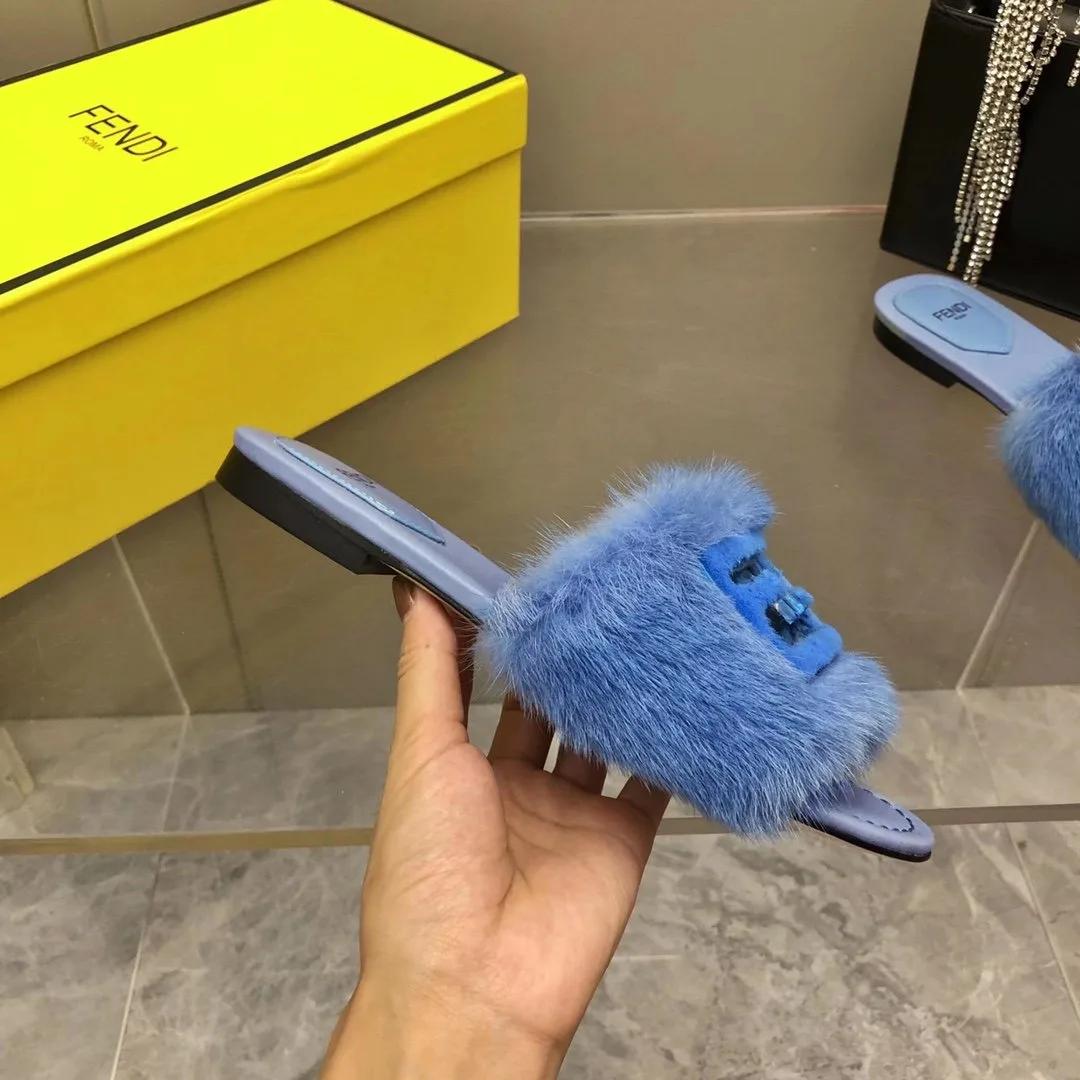 Fendi Blue Mink Slides - Image 3