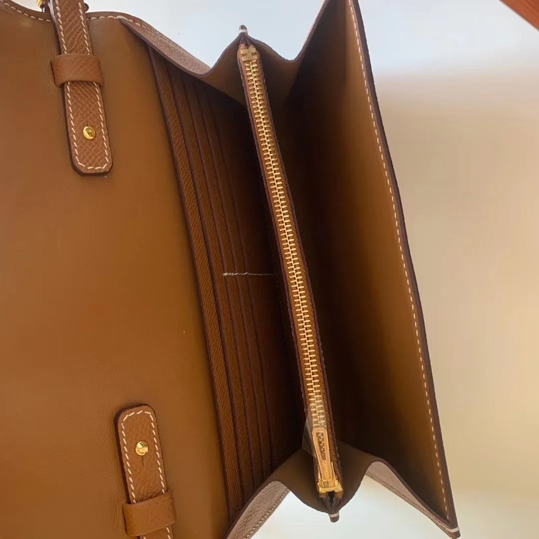 Hermes Constance Togo Long Wallet / Gold Toned Hardware Brown - Image 7