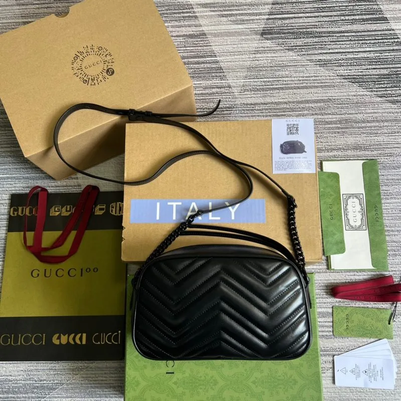 Alternative view of Gucci Marmont Matelasse Shoulder Bag / Black Matelasse Black Hardware