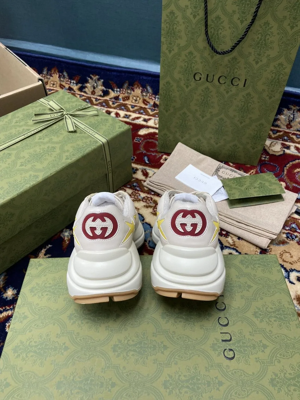 Gucci Men’s Rhyton Sneaker With Stars White - Image 4