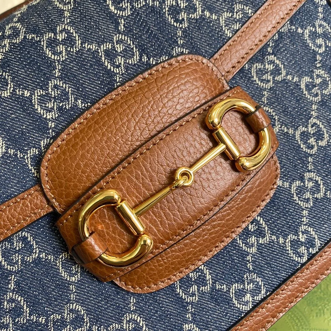 Gucci Horsebit 1955 Shoulder Bag Blue And Ivory - Image 4