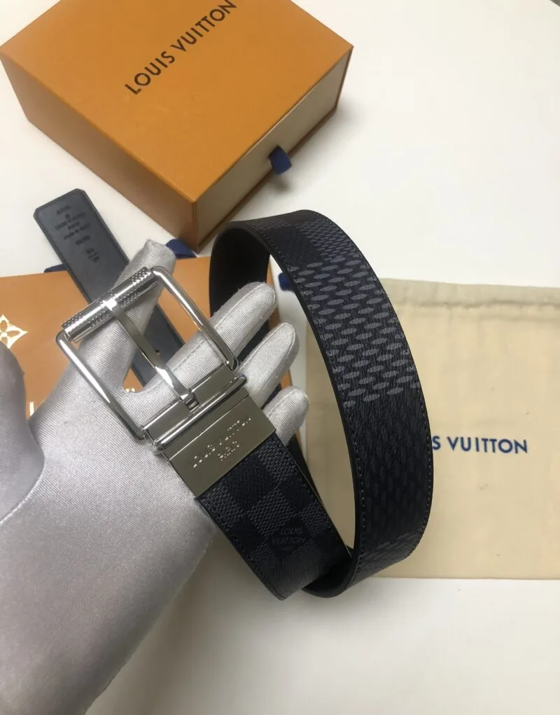 Louis Vuitton Sliver Tone Buckle Damier Belt Black - Image 5