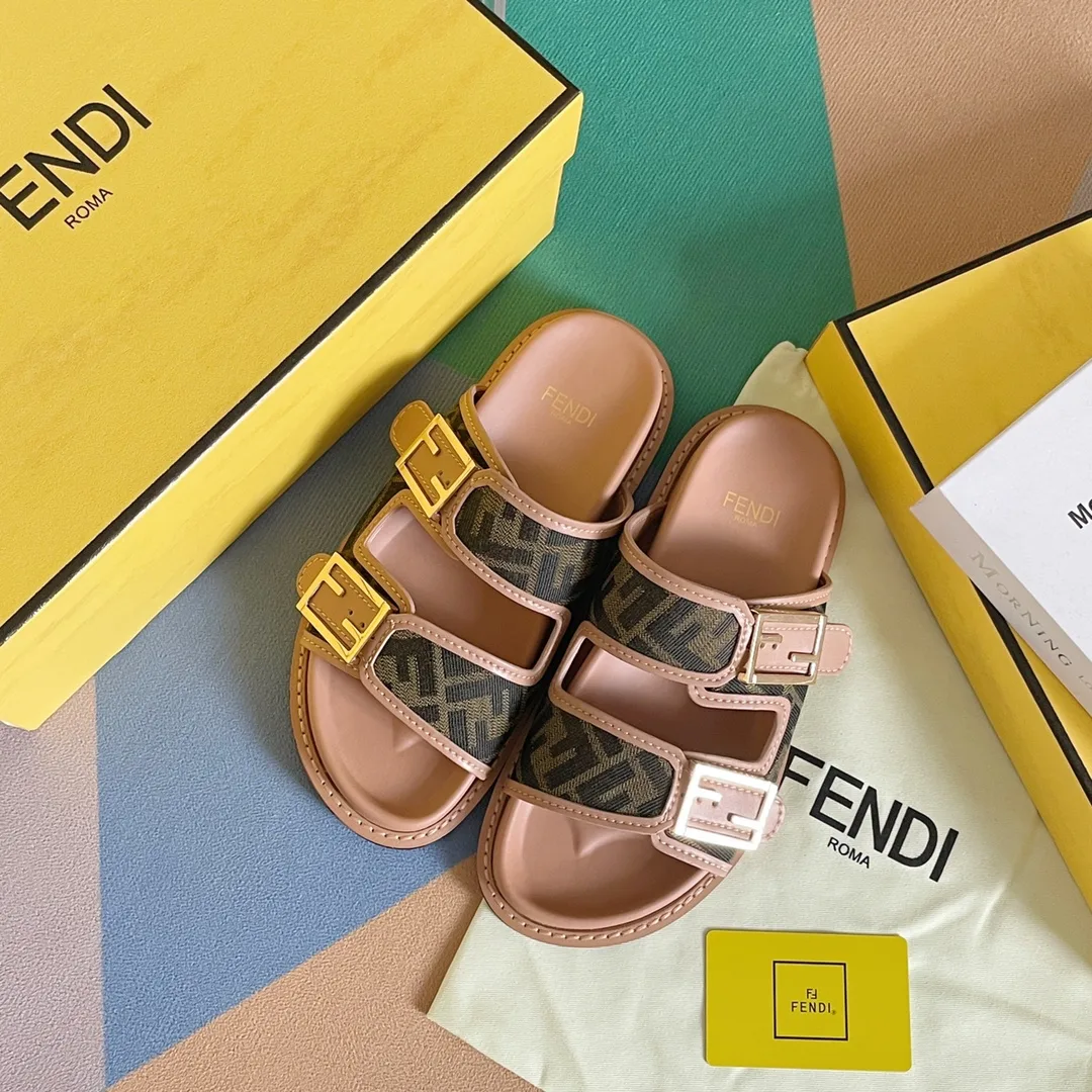 Alternative view of Fendi Feel Brown FF Fabric Slides 8X8326AEGVF1HHG