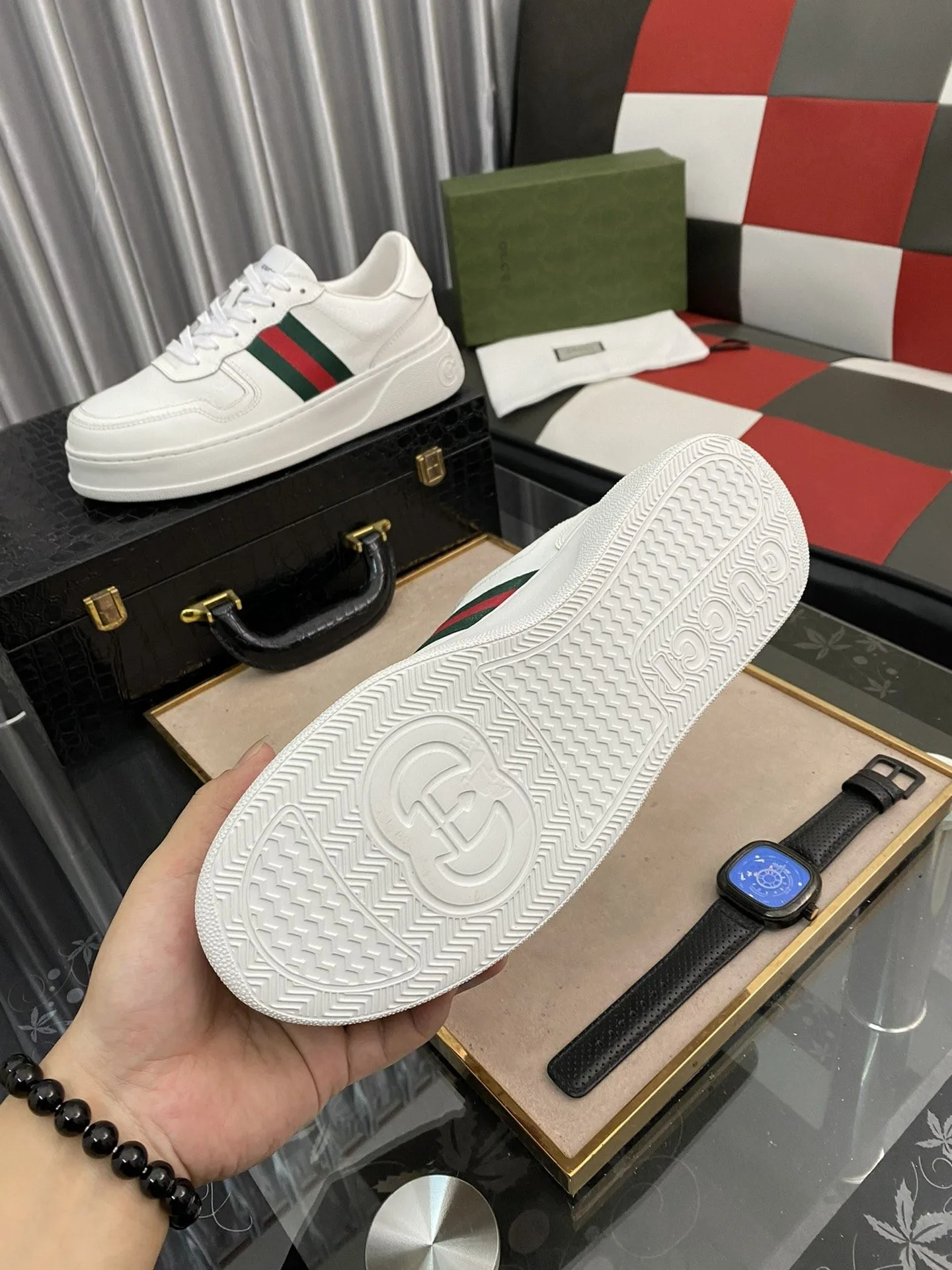 Gucci Men’s GG Sneaker With Web White - Image 9