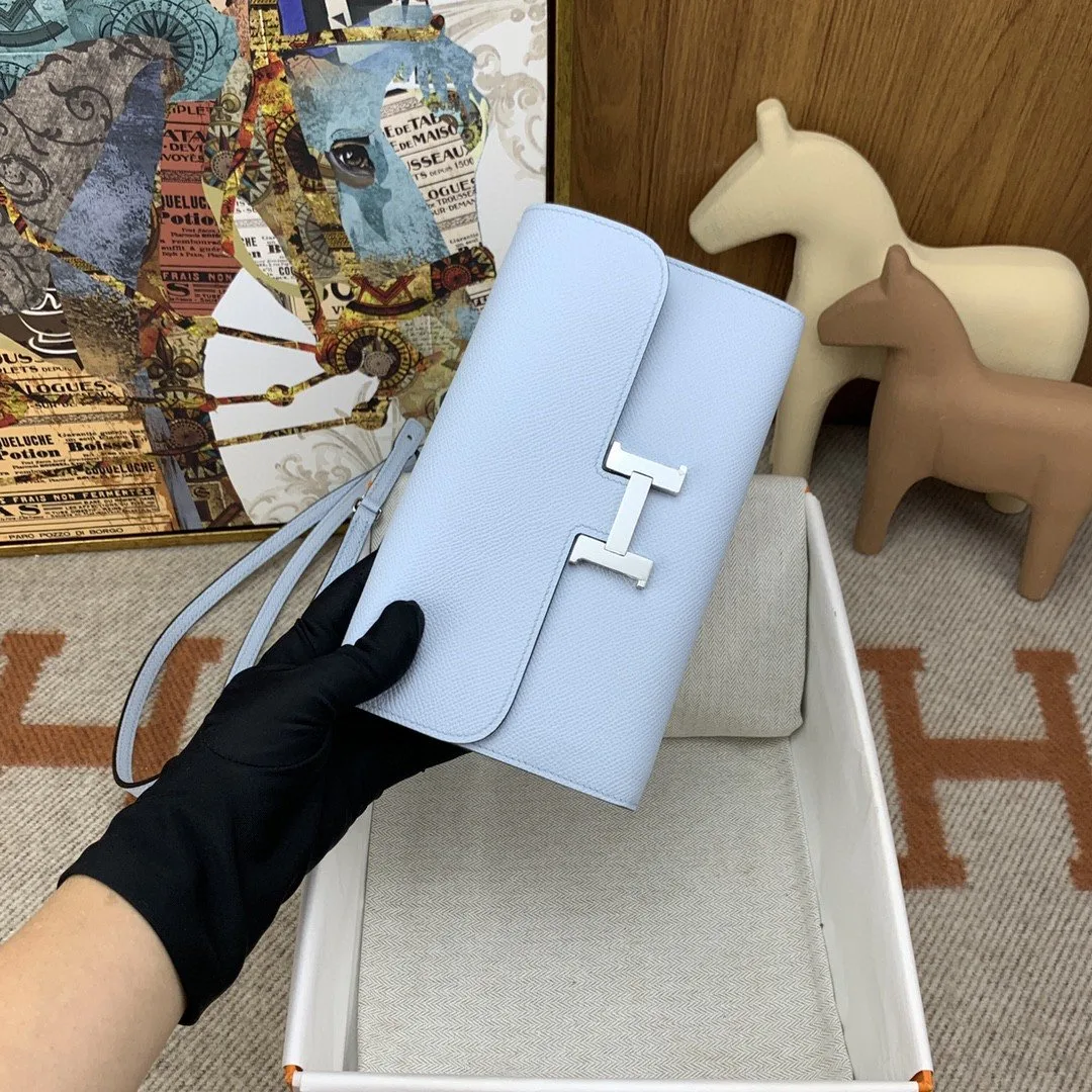 Hermes Constance Long Togo Wallet Light Blue, Silver Toned Hardware Bag - Image 4