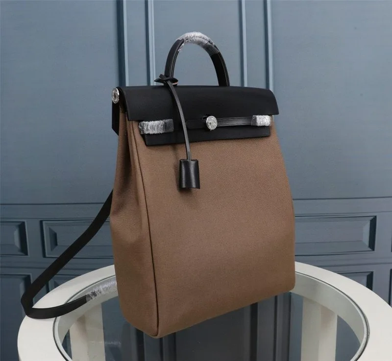 Hermes Buckle Lock Shape Striped Brwon, Silver Toned Hardware Bag - Image 6