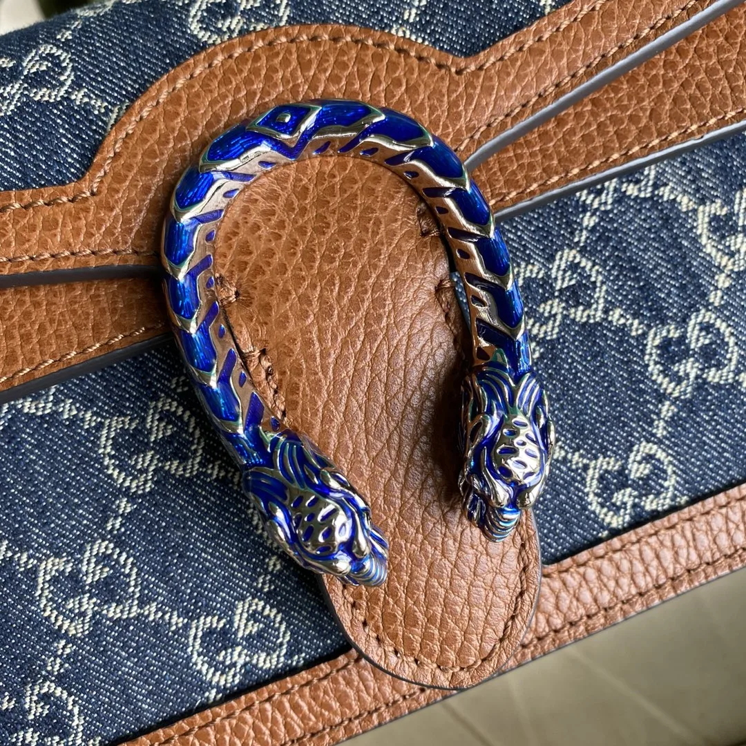 Gucci Dionysus Small Shoulder Bag / Dark Blue/ Ivory Eco Washed Organic GG Jacquard Denim Antique Silver Hardware - Image 9