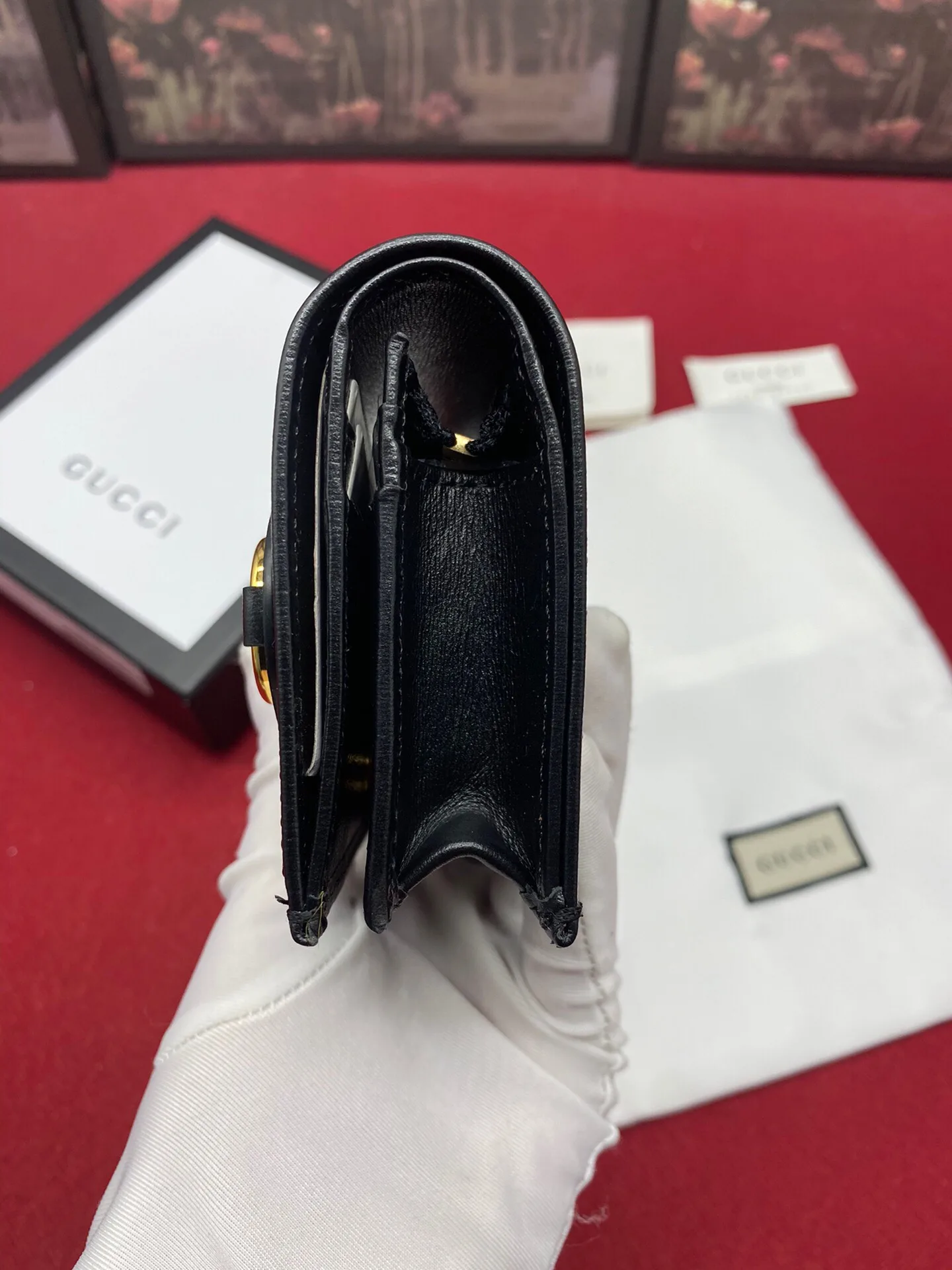 Alternative view of Gucci Horsebit 1955 Card Case Wallet Black Womens Wallet / GG