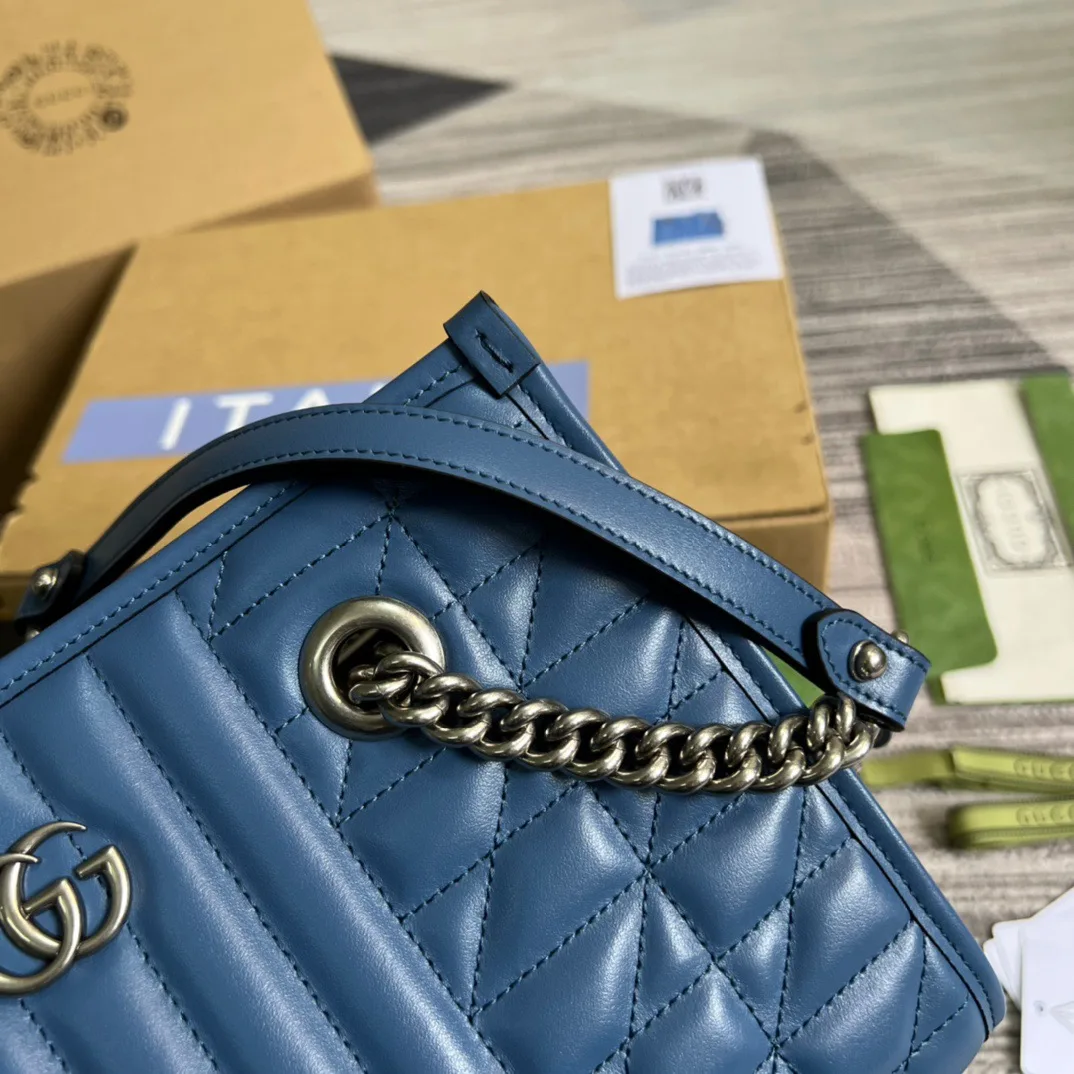 Gucci Marmont Small Matelasse Tote Blue - Image 9