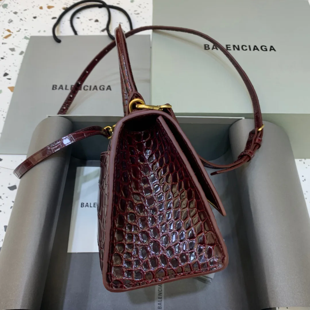 Balenciaga Hourglass Small Handbag In Dark Red - Image 4