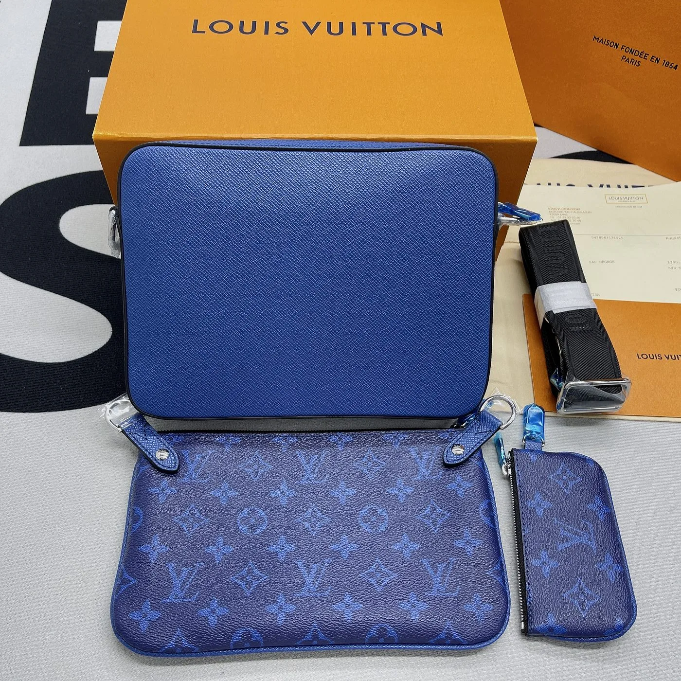 Louis Vuitton Trio Messenger Monogram Canvas And Taiga Cobalt Blue - Image 4