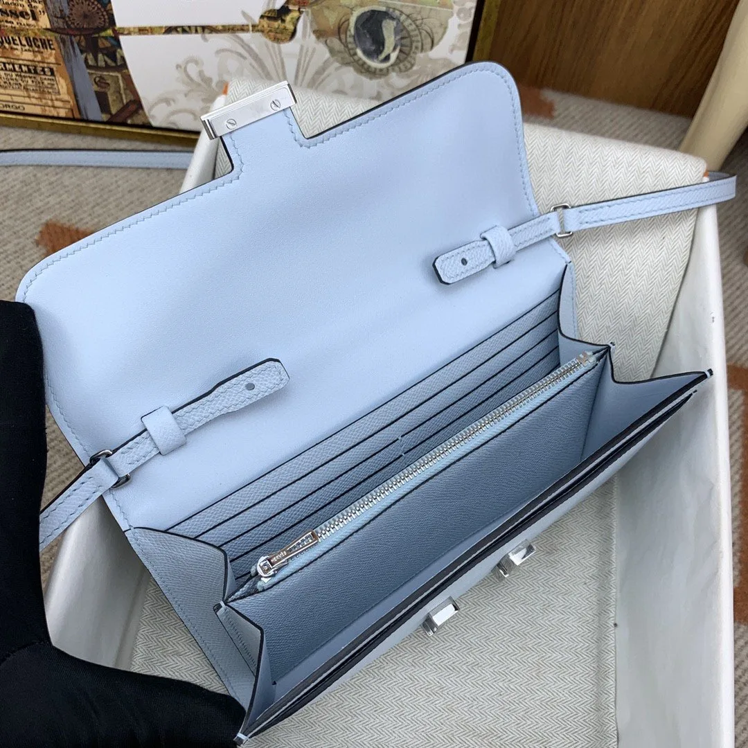 Hermes Constance Long Togo Wallet Light Blue, Silver Toned Hardware Bag - Image 3