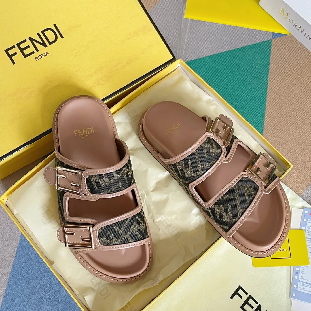 Fendi Feel Brown FF Fabric Slides 8X8326AEGVF1HHG - Image 3