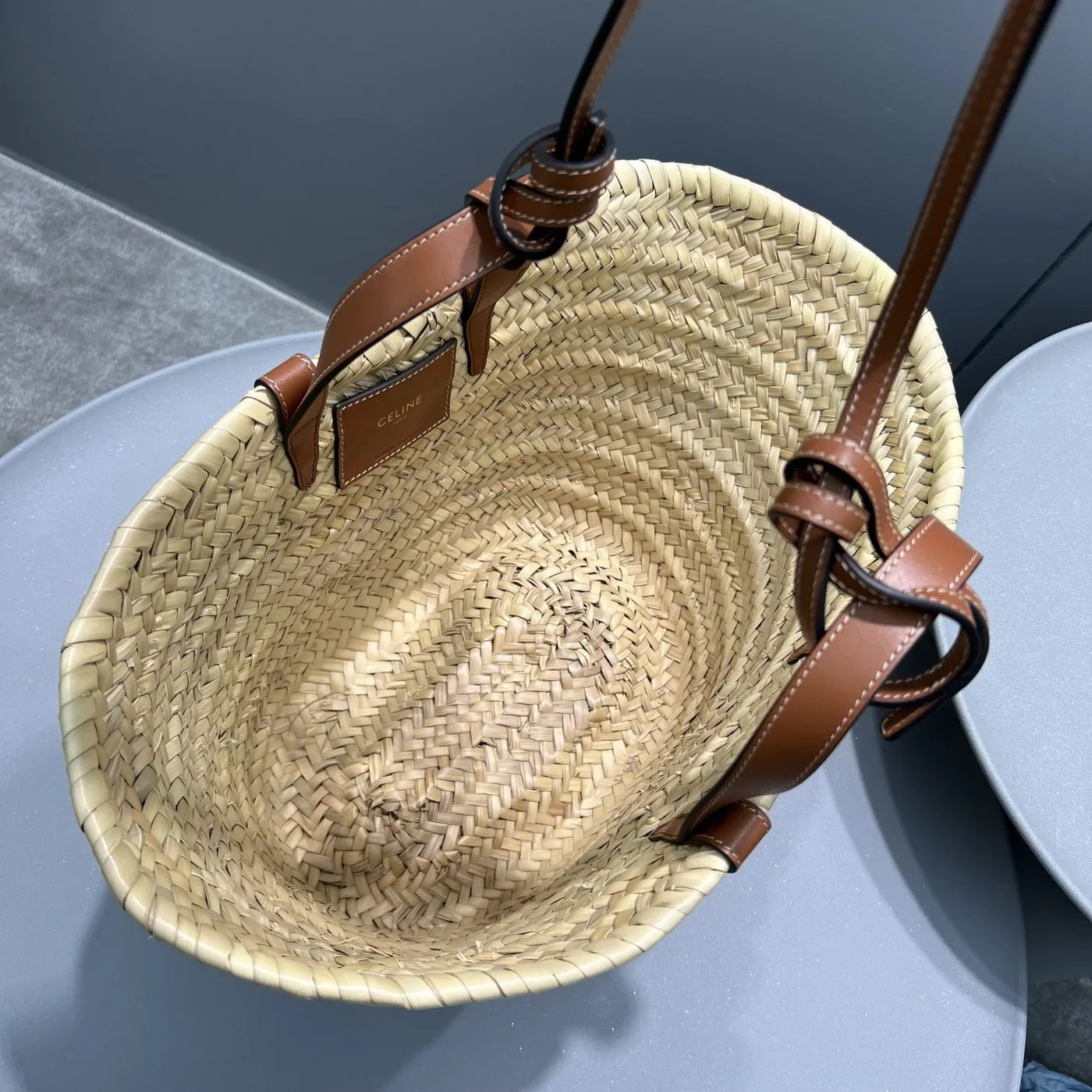 Celine Teen Triomphe Celine Classic Panier In Palm Leaves With Heart Patch Brown / .04LU - Image 5