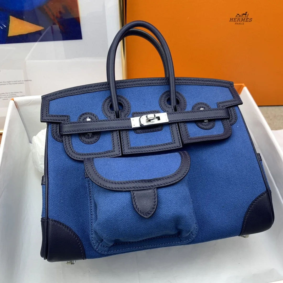 Hermes Birkin Cargo 25 Top Handle Bag / Blue Silver Hardware Bag - Image 9