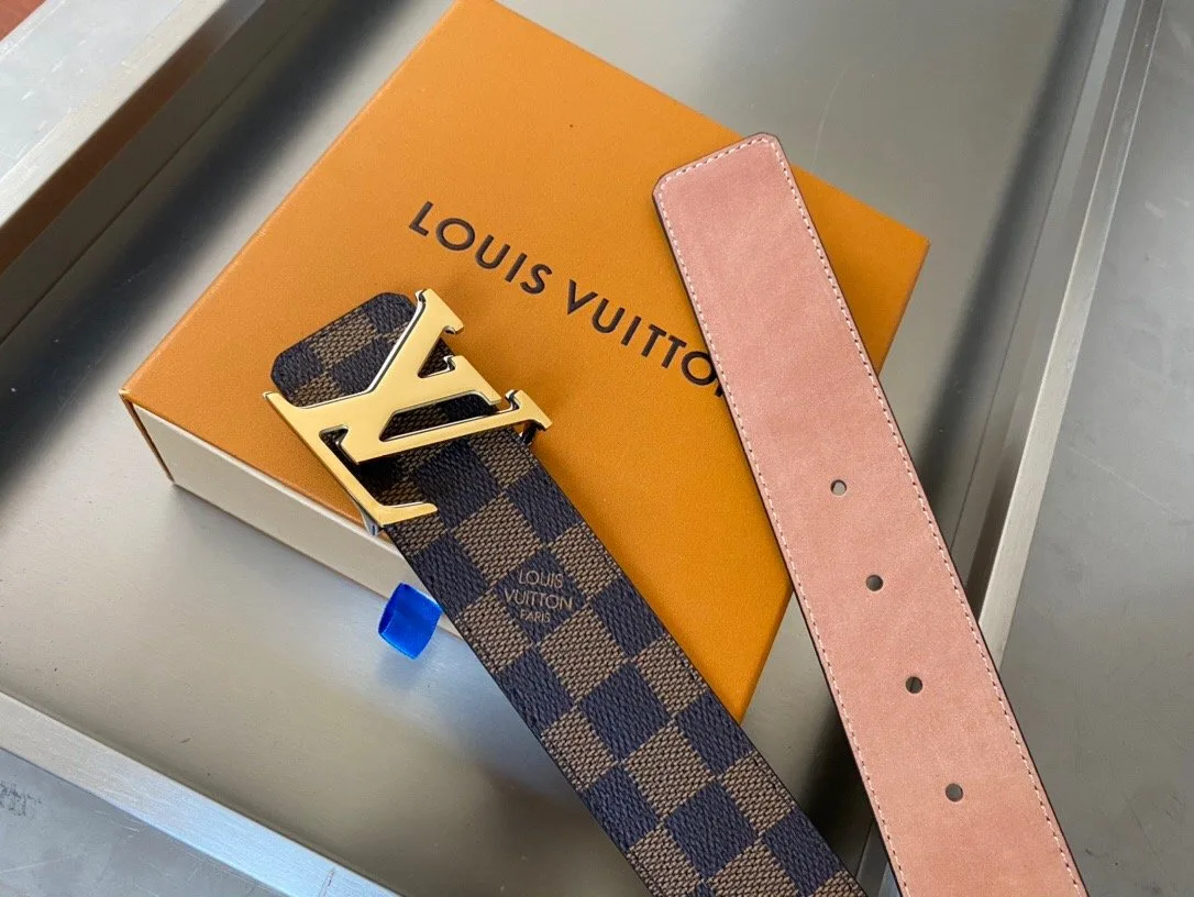 Alternative view of Louis Vuitton Initiales Reversible LV Belt with Damier Ebene Canvas Gold Toned Hardware LV Women