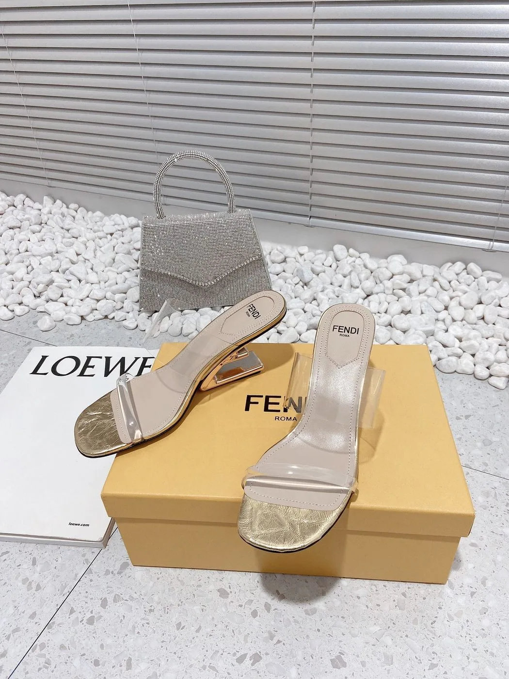Fendi First Gold Transparent Medium-Heeled Sandals - Image 3