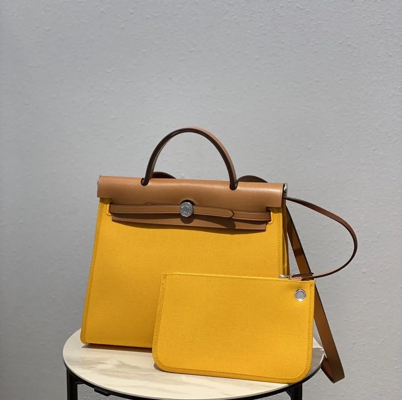 Hermes Herbag Zip Bag Yellow, Silver Toned Hardware Bag