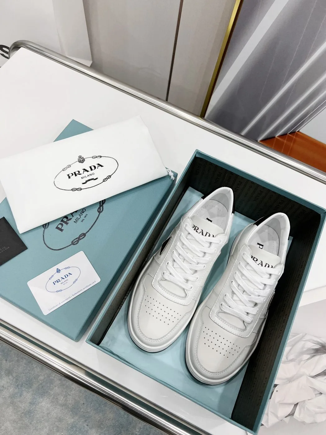 Prada Downtown Perforated Sneakers White/Black / - Image 10