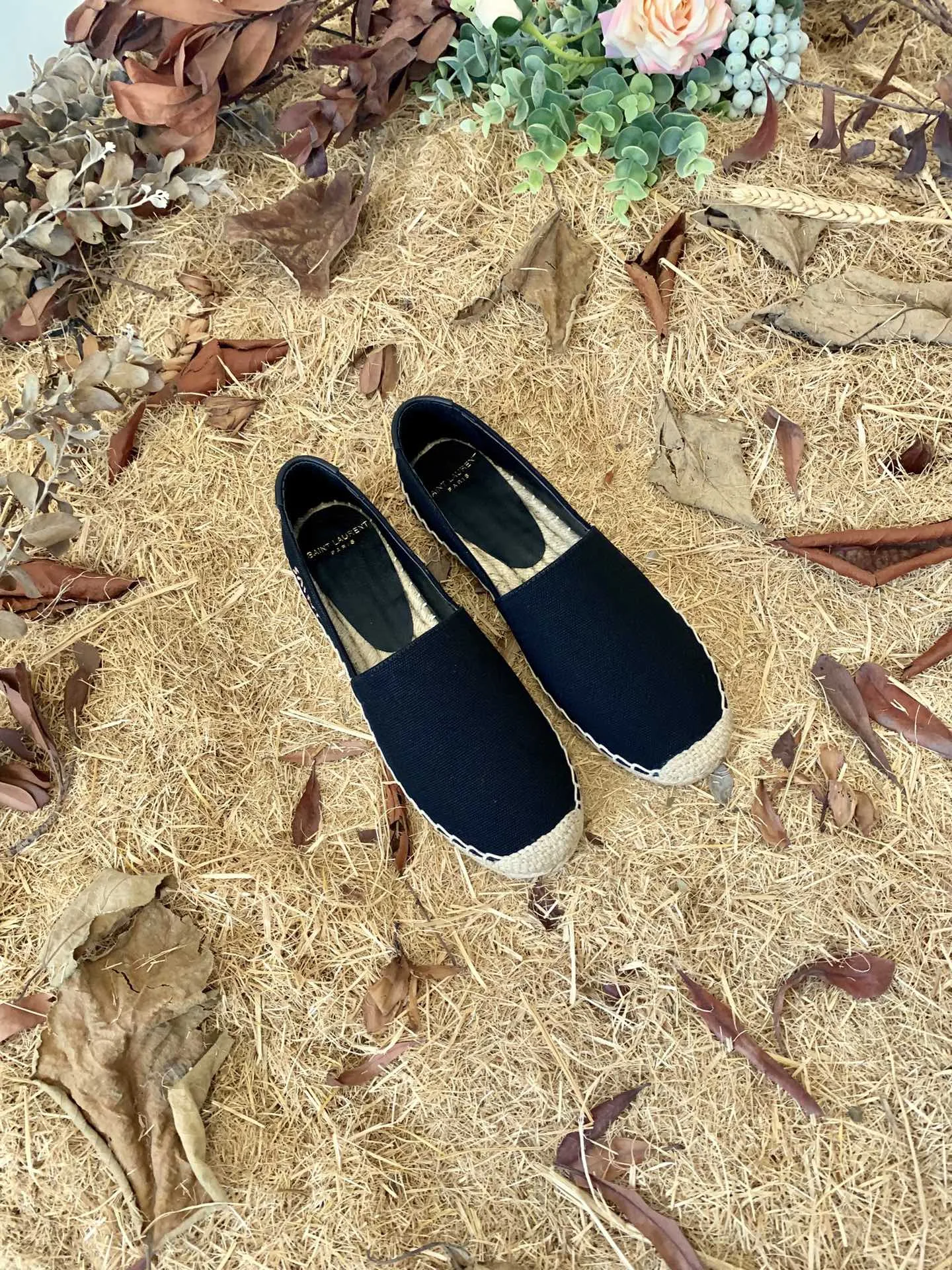 Saint Laurent Saint Laurent Embroidered Espadrilles Black YSL - Image 9