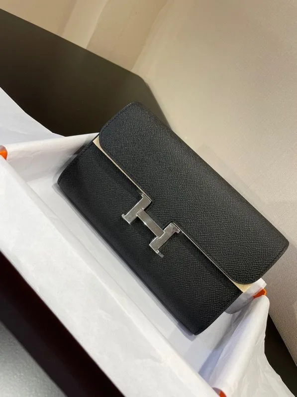 Hermes Constance Togo Long Wallet / Gold Toned Hardware Black - Image 3