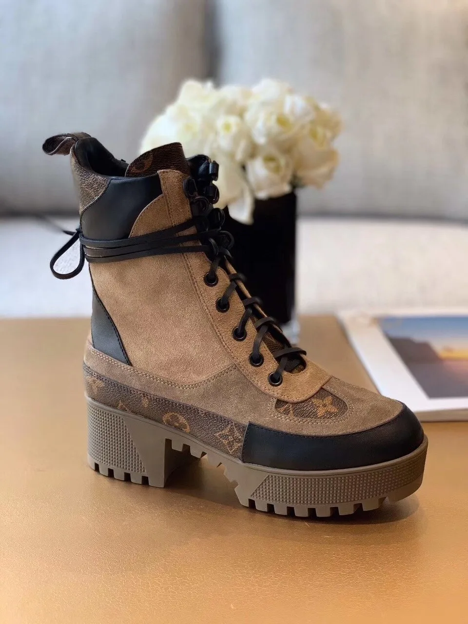 Louis Vuitton Laureate Desert Boots Patent Monogram Material Brown LV 1A4XYE - Image 6