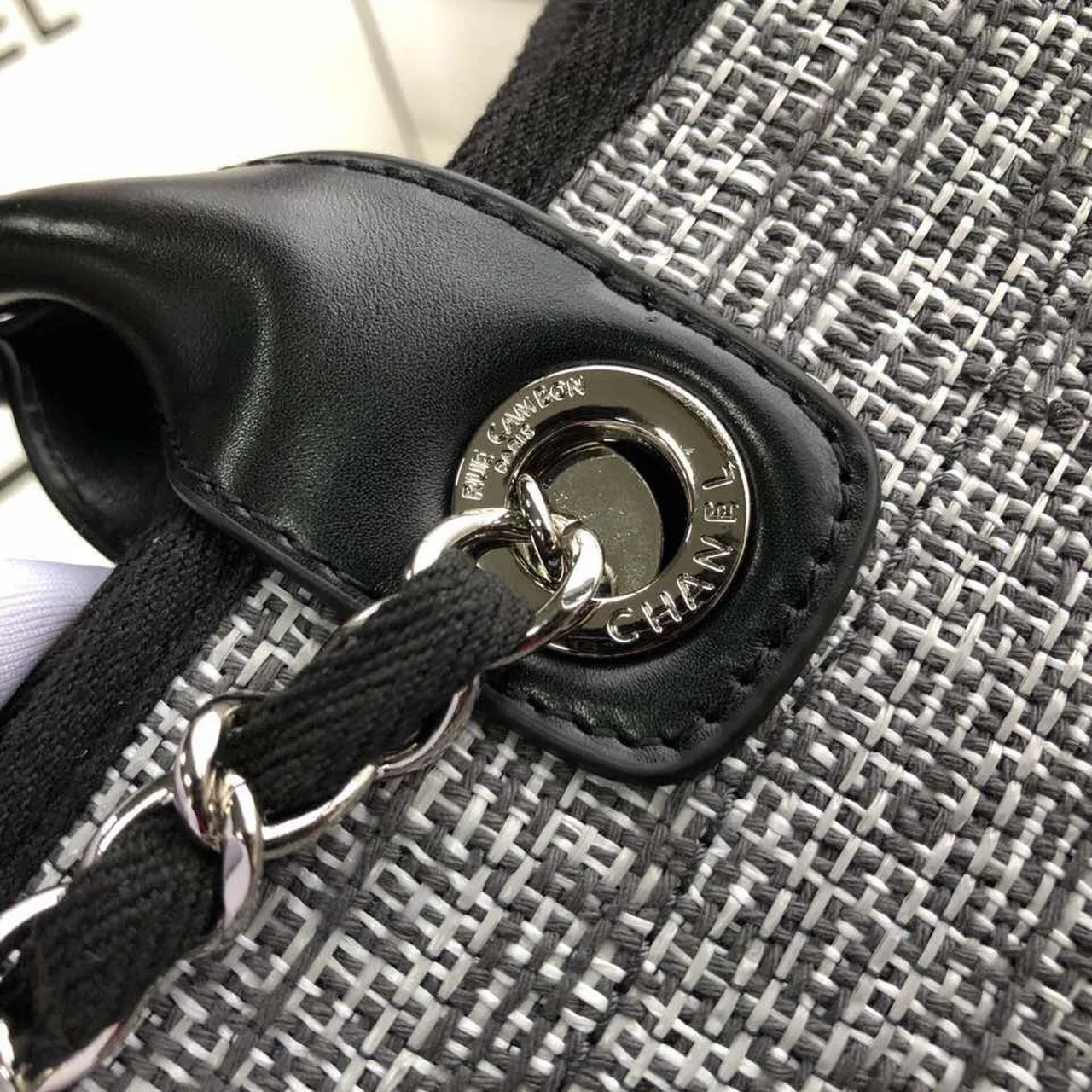 Chanel Deauville Tote Bag / Black/Grey Canvas Silver Hardware - Image 9