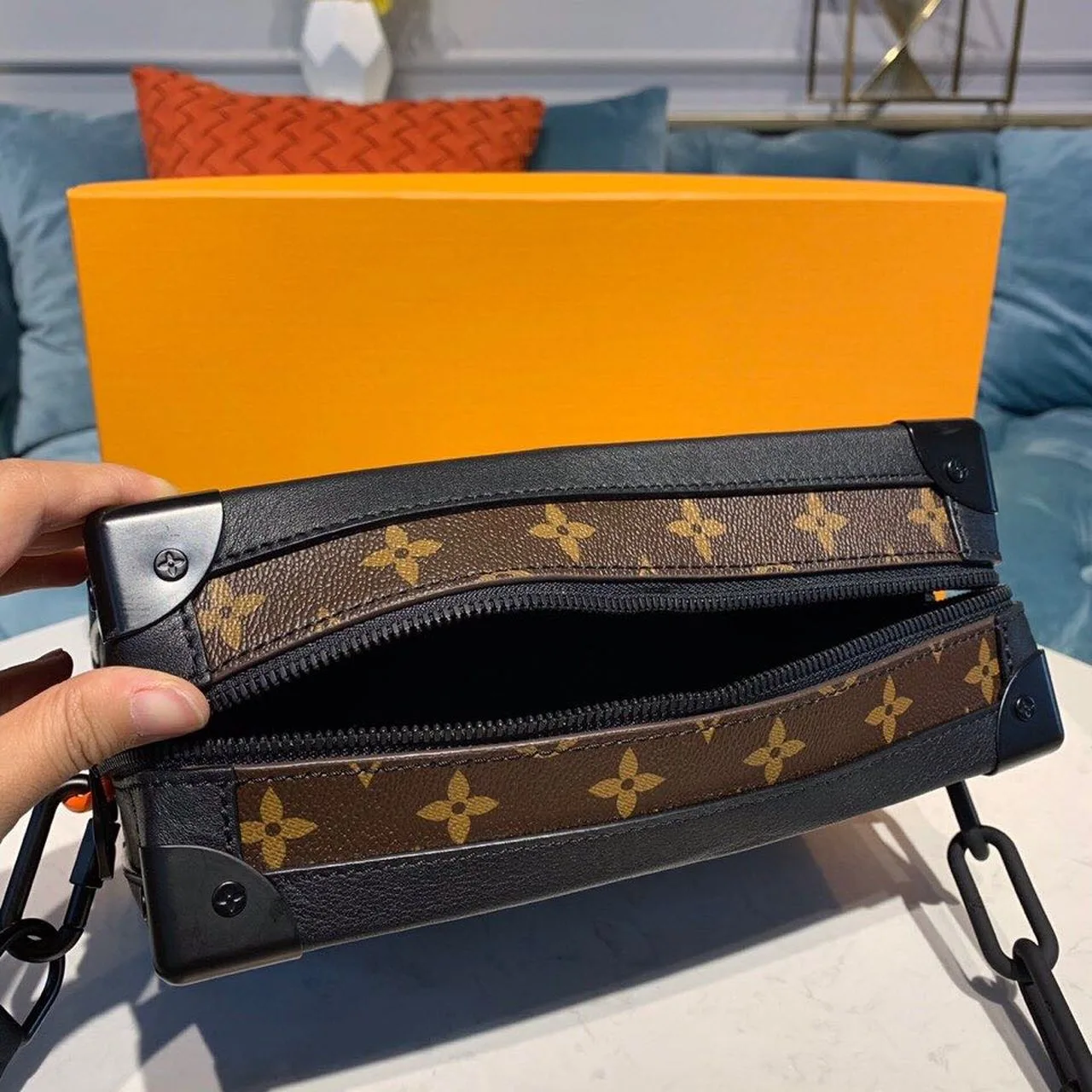 Louis Vuitton Soft Trunk Crossbody / Brown Monogram Canvas Black Hardware - Image 7
