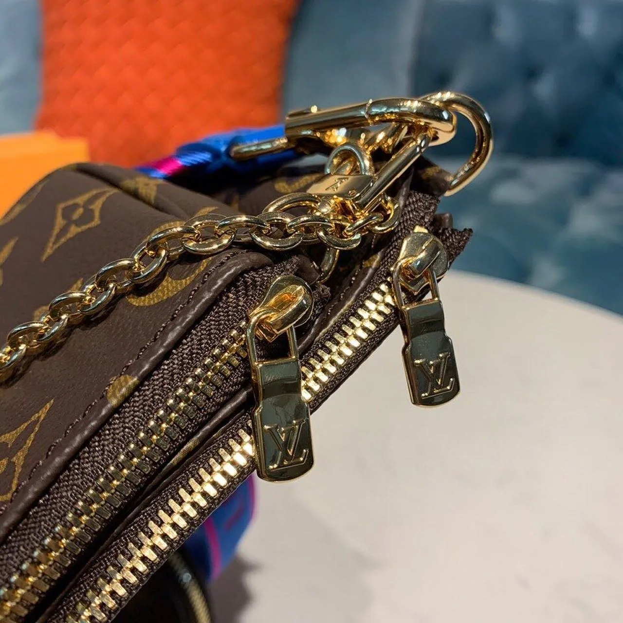Louis Vuitton Multi Pochette Accessoire Shoulder Bag / Blue Monogram Canvas Gold Hardware - Image 10