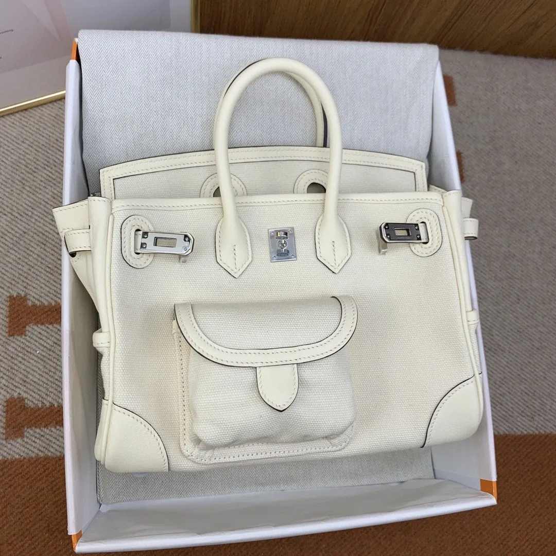 Hermes Birkin Cargo 25 Top Handle Bag / White Silver Hardware - Image 8