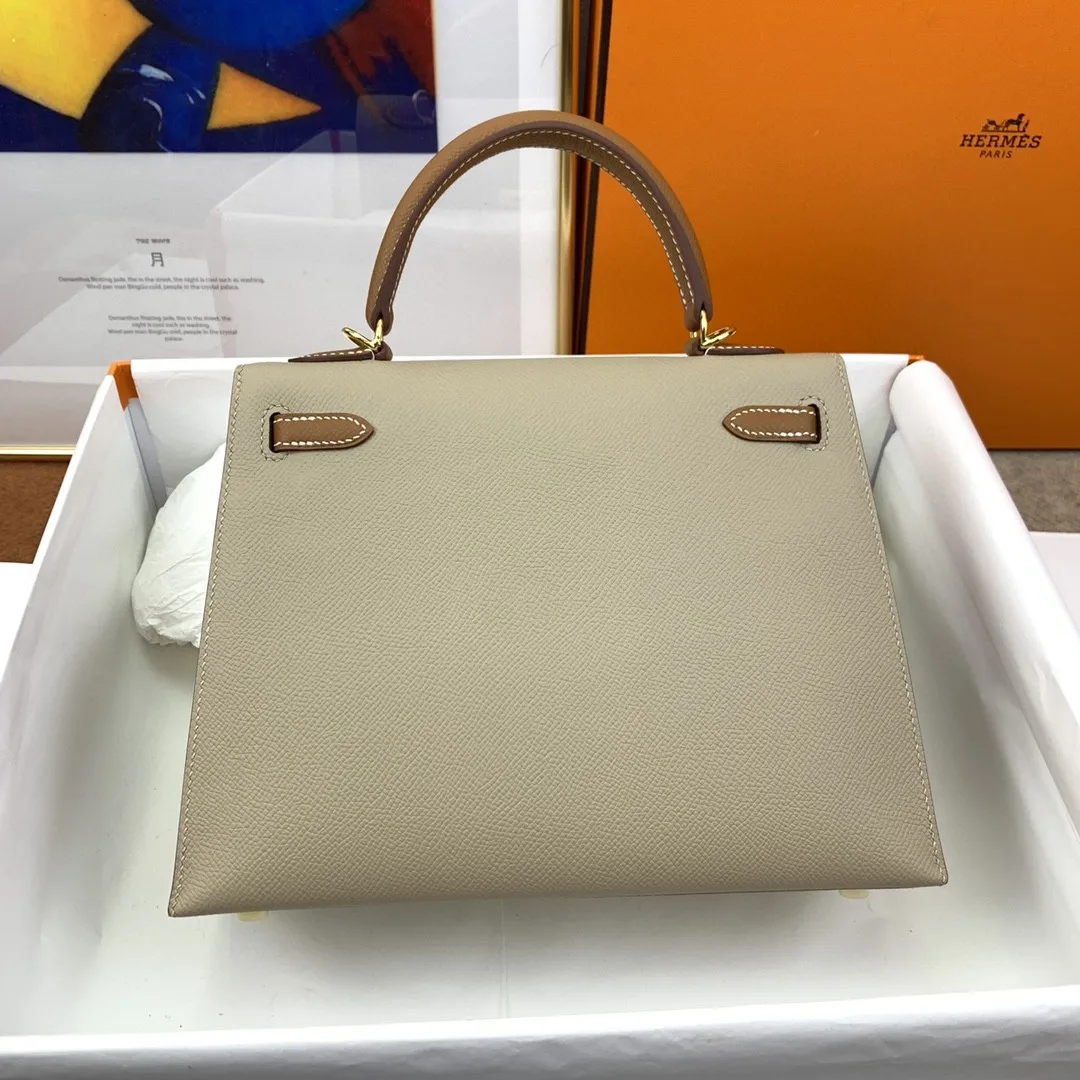Hermes Kelly 25 Sellier Epsom Greige/Brown Bag - Image 5