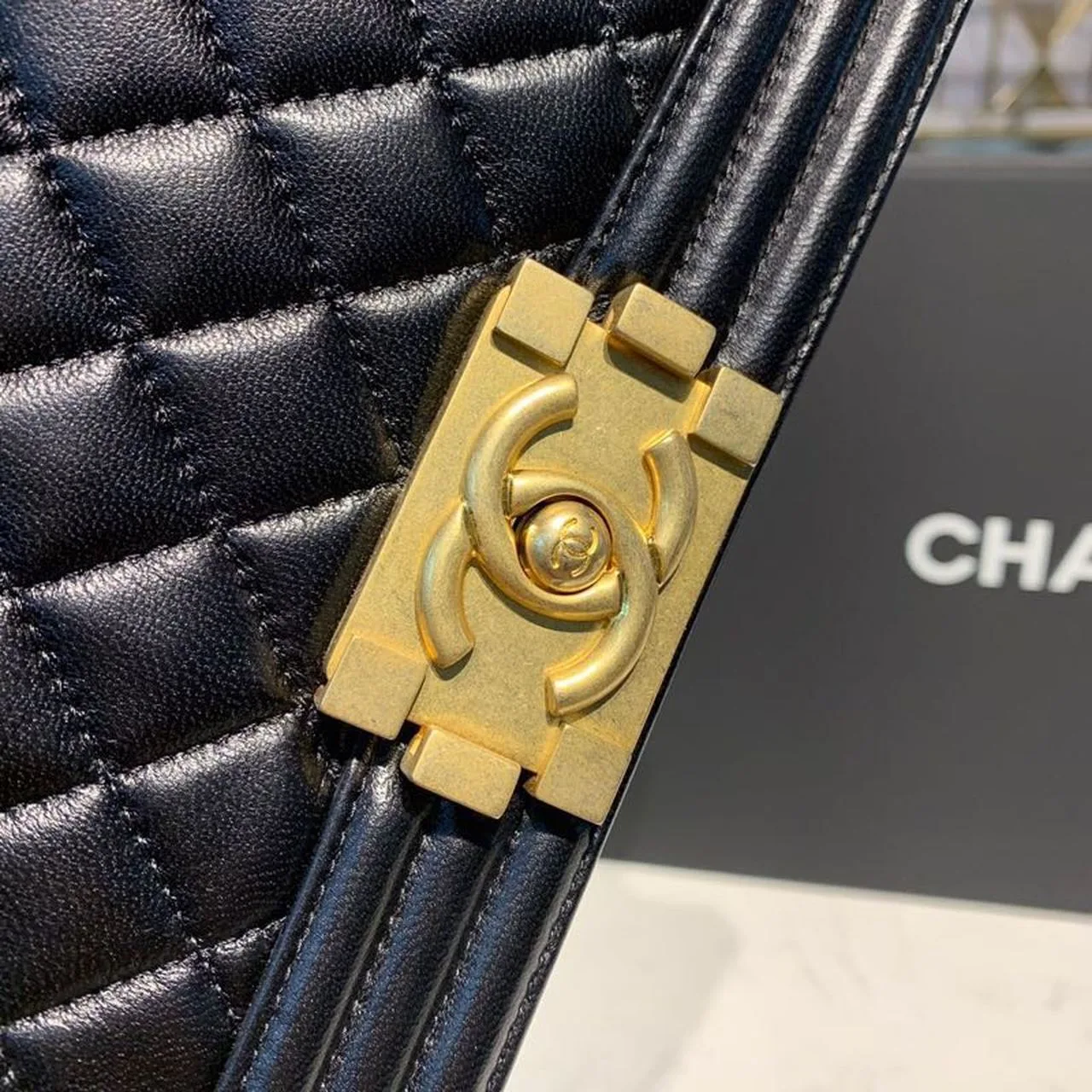 Chanel Boy Medium Crossbody Bag / Black Gold Hardware - Image 8