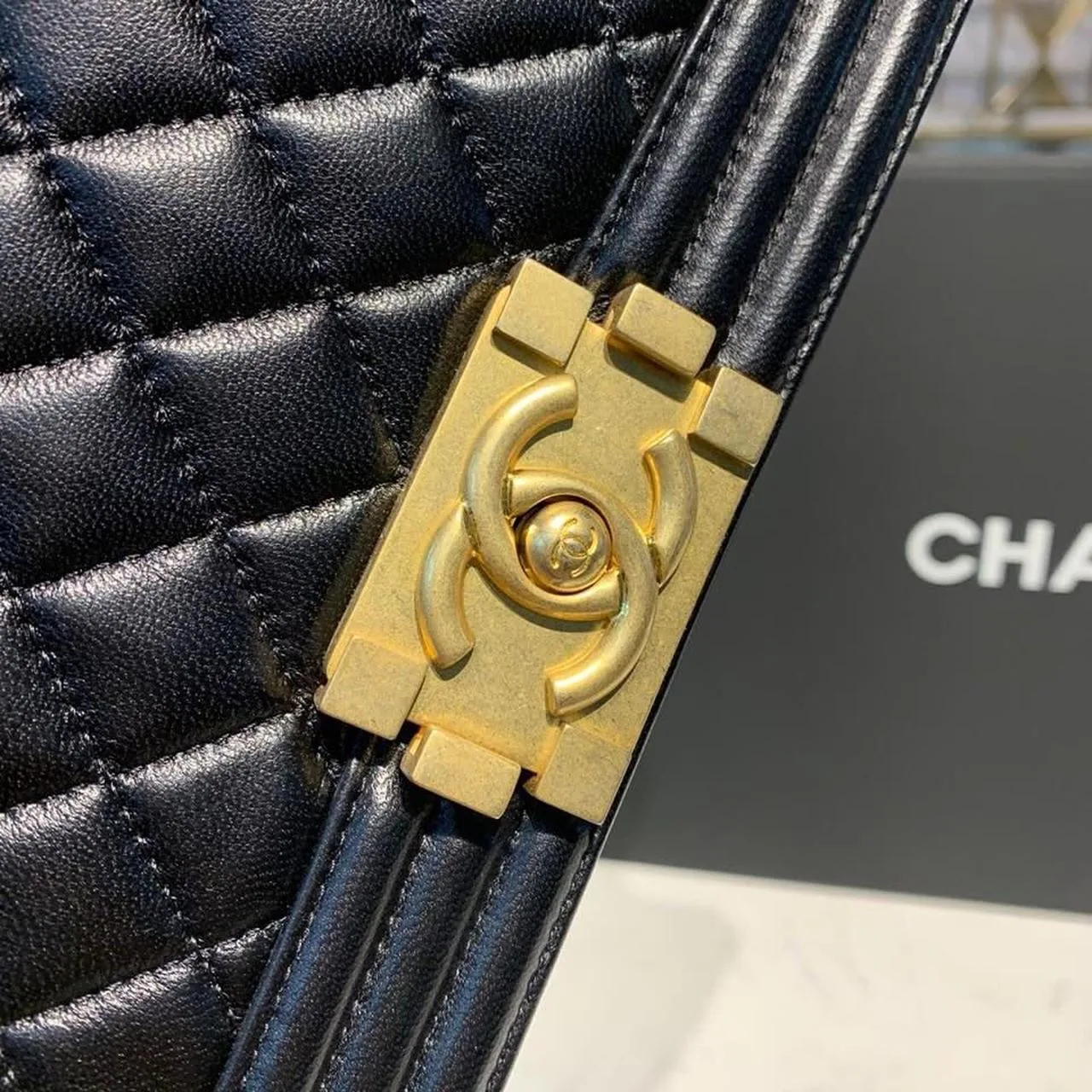 Chanel Boy Medium Crossbody Bag / Black Gold Hardware - Image 11